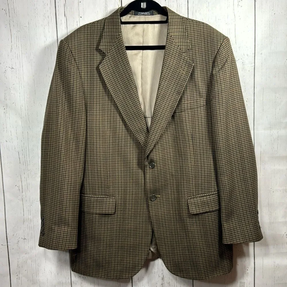 Stafford Option Mens Houndstooth Wool Blend 42R Brown Red Multi Blazer Jacket